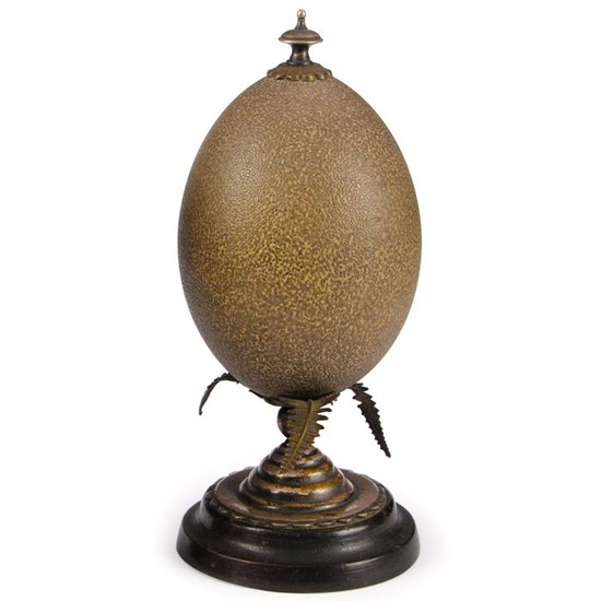 Antique, 19th Century Cassowary Egg with brass fittings on finial stand - Casuarius casuarius - 220×100×100 mm - non-CITES species