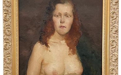 Antique American School Nude Red Head Portrait Of A Woman, Signed