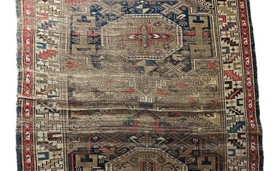 Antique Caucasian Wool Carpet, 5' x 4'