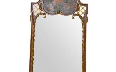 Antique French Wall Mirror with a Painting on Top
