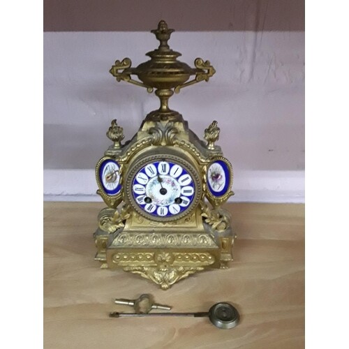 Antique French ormalu clock with porcelain panels height app...