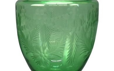 Antique Hawkes/Sinclaire Acid Etched Green Glass Vase