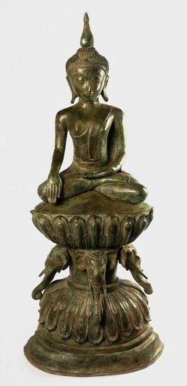 Antique Laos Style Seated Enlightenment Large Bronze