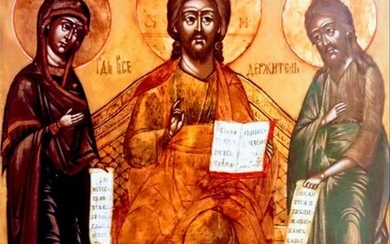 Antique Large 19c Russian icon of Deisis