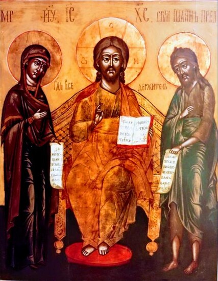 Antique Large 19c Russian icon of Deisis