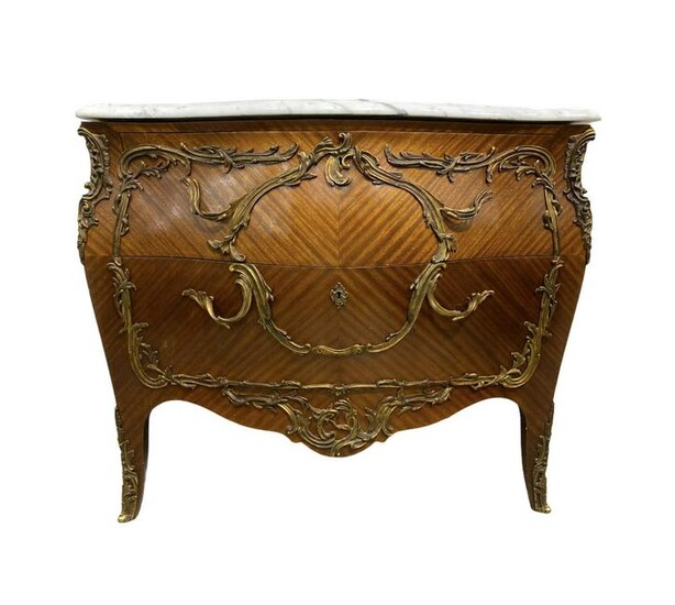 Antique Louis Xv Style Bronze Marble Top Commode