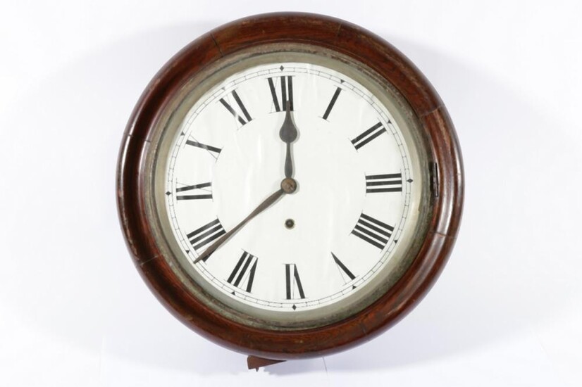 Antique Timber Walk Clock With Paper Dial (Dia: 40cm) (Key and Pendulum)