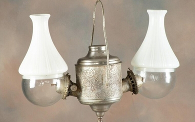 Antique hanging Angle Lamp with embossed font, still in
