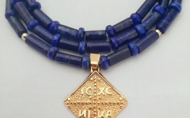 Antiquity revival - 22kt/14kt Yellow gold - Necklace with pendant Lapis lazuli