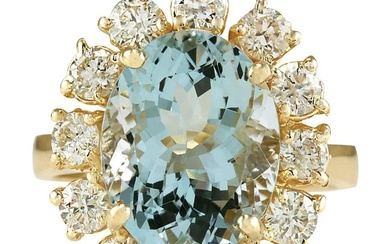 Aquamarine Diamond Ring 14K Yellow Gold