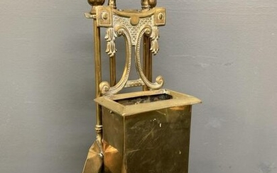 Art Nouveau Brass Fire Set And Kindling Box