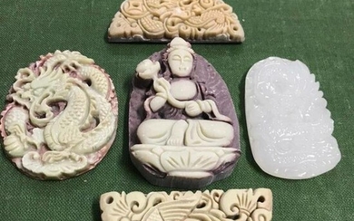 Asian Carved Stone & Composite Pendants