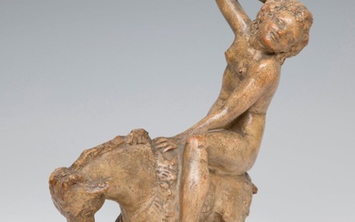 Attribué à GIOVANNI DE MARTINO (Naples, 1870 - 1935). "Femme montée sur un âne. Terre...