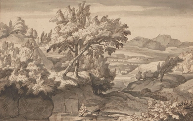 Attributed to Abraham Genoels, Flemish 1640-1723- An Italian landscape with...
