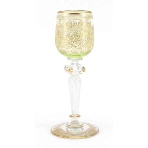 Attributed to Moser, Bohemian wine glass with gilt foliate b...