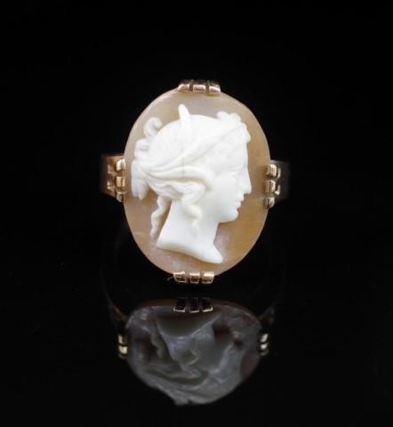 Australian 9ct rose gold and carved cameo ring marked NSW Ko...