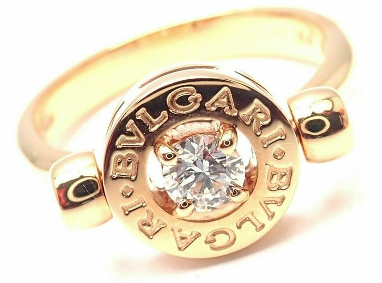 Authentic! BULGARI BVLGARI 18k Rose Gold Diamond Flip Ring Size 5.75