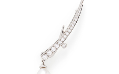 BOODLES, PLATINUM, DIAMOND AND CULTURED PEARL BROOCH
