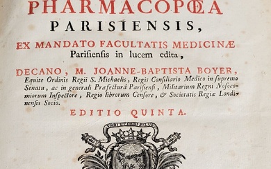 BOYER Joanne-Baptista, "Codex medicamentarius, seu Pharmacopoea parisiensis [...]" Paris, Cavelier, 1758 Rousseurs, en l'état