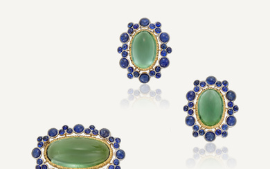 BUCCELLATI TOURMALINE AND SAPPHIRE EARRINGS AND BROOCH