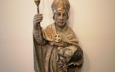 Bishop, Figure, Saint, Sculpture - Wood - 18th century