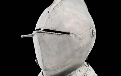 Blanke Rüstung zum Fußturnier mit geschlossenem Helm, deutsch 16. Jahrhundert.