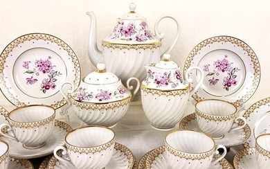 Borisov Alexandr Ivanovich - Lomonosov Imperial Manufactory LFZ - Rare coffee service X 6 people + dessert (21) - Porcelain - Pink flowers.