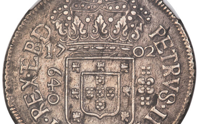 Brazil: , Pedro II 640 Reis 1702-P AU53 NGC,...