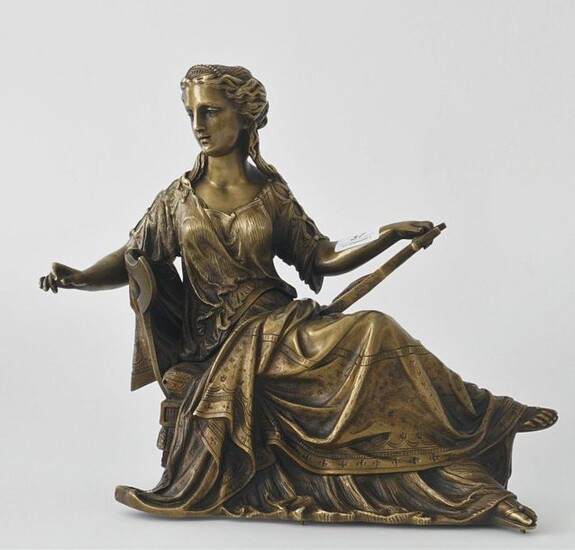Bronze sculpture of a woman with lyra, first 19th century, dim. 28 x 30 cm.