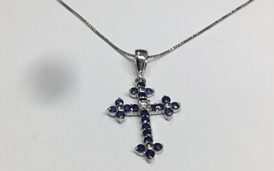 Buccino - 18 kt. White gold - Necklace with pendant Diamond - Sapphires