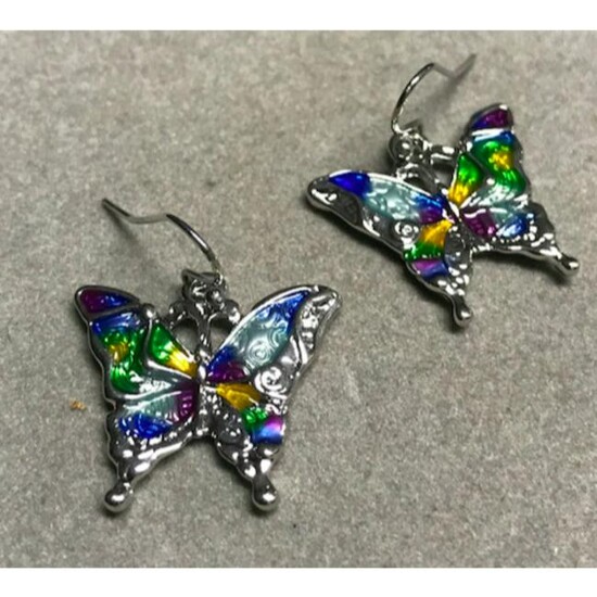 Butterfly Multi-color Enameled Hook Earrings