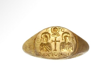 Byzantine Gold Wedding Ring with Bride and Groom and