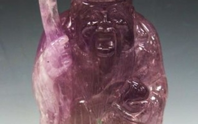 CHINESE AMETHYST CARVED BUDDHA W/STAND