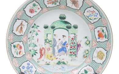CHINESE EXPORT FAMILLE ROSE 'ARBOR' PLATE, AFTER A DESIGN BY CORNELIS PRONK, 18TH CENTURY Diameter: 11 in. (27.9 cm.)