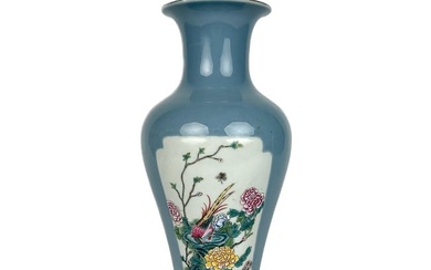 CHINESE FAMILLE ROSE PORCELAIN BALUSTER VASE 19th Century Height 9.5".