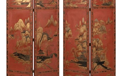 CHINESE FOUR-PANEL DRESSING SCREEN Second Half of the 19th Century Height 65.5”. Width of each