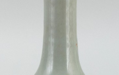 CHINESE LONGQUAN CELADON STONEWARE VASE In pear shape, with an elongated neck. Height 6.75".