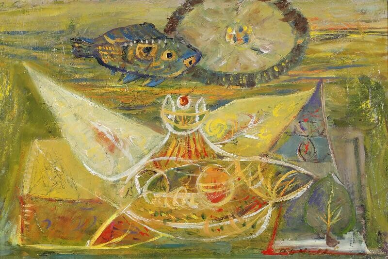 NOT SOLD. CO (Carl Otto) Hultén: Sketch for "Imagination", 1950. Signed CO Hultén. Oil on board. 29 x 43 cm. – Bruun Rasmussen Auctioneers of Fine Art