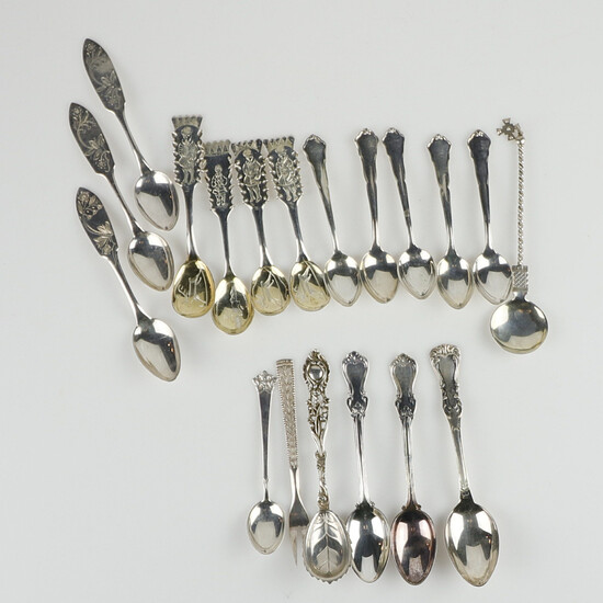 COLLECTION SPOONS, silver 830/925, different patterns, 20th century.