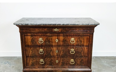 COMMODE, Louis Philippe mahogany with grey marble top above ...