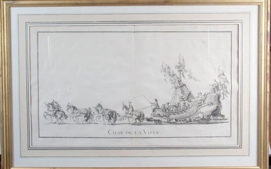 CONTINUATION OF THREE ENGRAVINGS FIGURING " The chariot of the city " " The chariot of Ceres " " The chariot of Mars " Extracts from the collections of public holidays given by the city of Paris, on the occasion of the marriage of Monseigneur le...