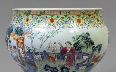 Cachepot in porcellana, decorazione con dignitari, fine sec.XIX diam.cm.45xh.33