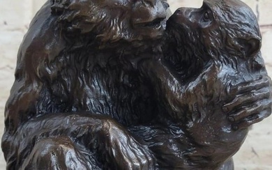 Canova Inspired Loving Monkey & Baby Bronze Sculpture - 7" x 5.5"