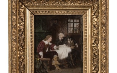 Carl Schweninger, a small reverse glass painting showing a genre scene, Vienna, late 19th century