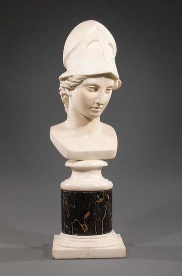 Carved White Marble Bust of Athena