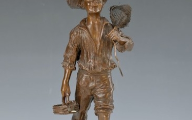 Catalano, Bronze sculpture, 20th c., fishing boy...