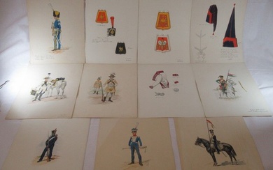 Charles Brun (peintre du ministère de la guerre) Série de dix aquarelles figurant des uniformes...