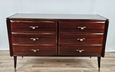 Chest of drawers - Chest of drawers in mahogany root with glass top and brass handles - Brass, Glass, Mahogany