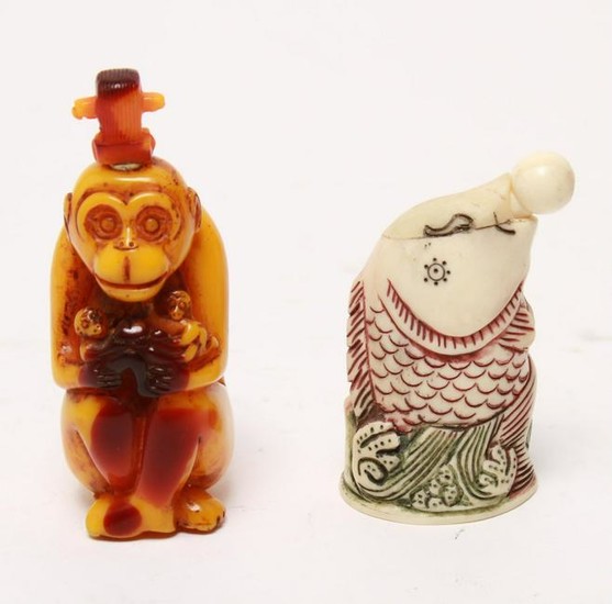 Chinese Auspicious Figural Snuff Bottles, 2