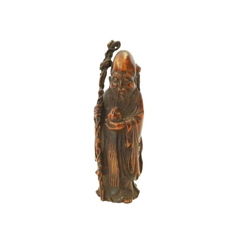 Chinese Bamboo Standing Shao lu Figure Qing Period The fo...